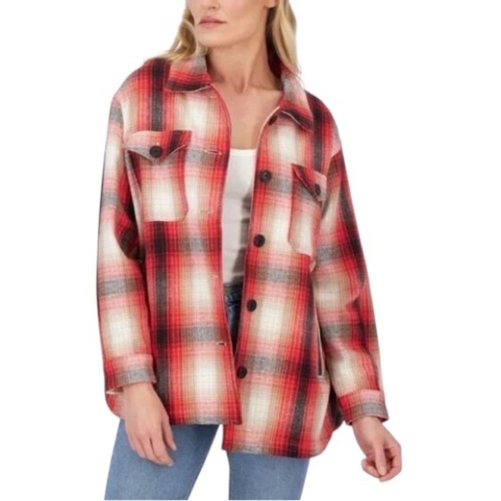 Lucky Brand Women’s Oversized Plaid Button Down Outdoor Thick Shirt Jacket Small